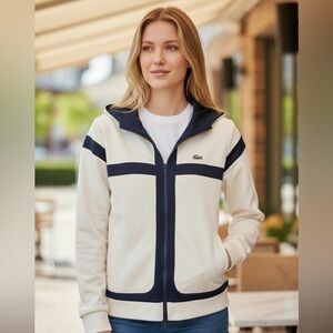 NWT, Lacoste Sz 2 or 34, Cream & Navy, La Chemise Sport Zip Hoodie